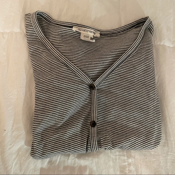 Caution To The Wind Striped Button Up Tee - Small - Picture 3 of 5